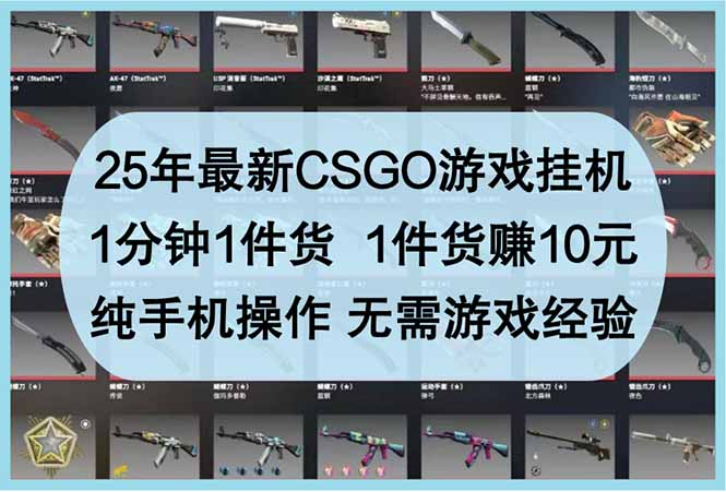 25年最新CSGO游戏挂机，1分钟1件货，1件货赚10元 纯手机操作 无需游戏经验-资源库